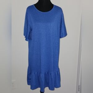 Simple Blue Ruffle Hem Dress